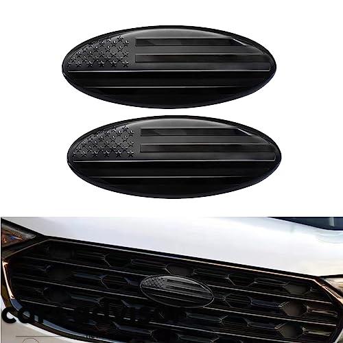 2 PCS Front Grille American Flag Emblem, Central Mesh Cover Label, ...