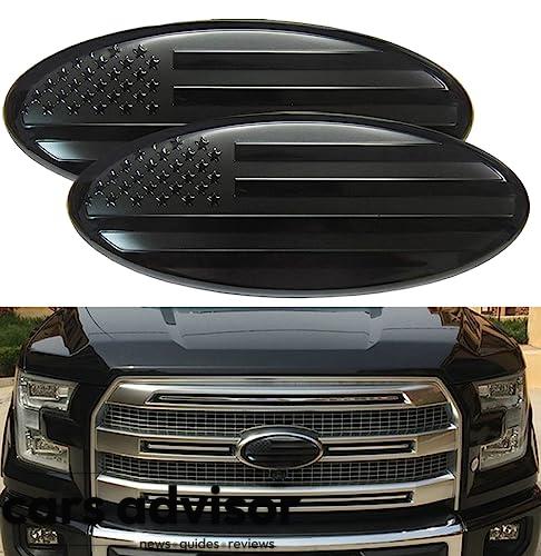 2 PCS Set 9 Inch Front Grille American Flag Emblem for Ford, Rear T...