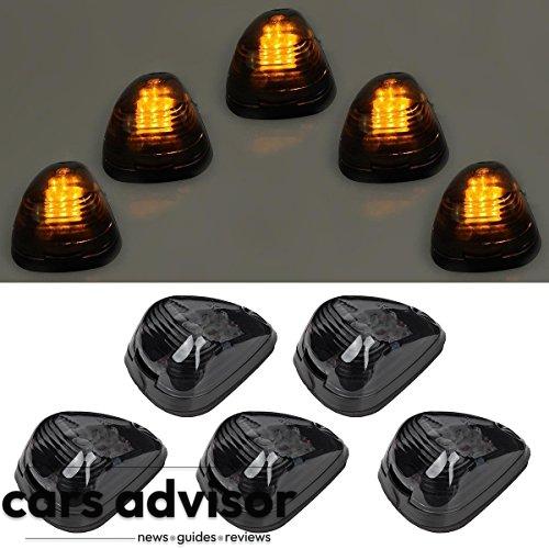 5pcs Smoke Lens With Amber LED Cab Roof Marker Lights, Roof Top Lam...