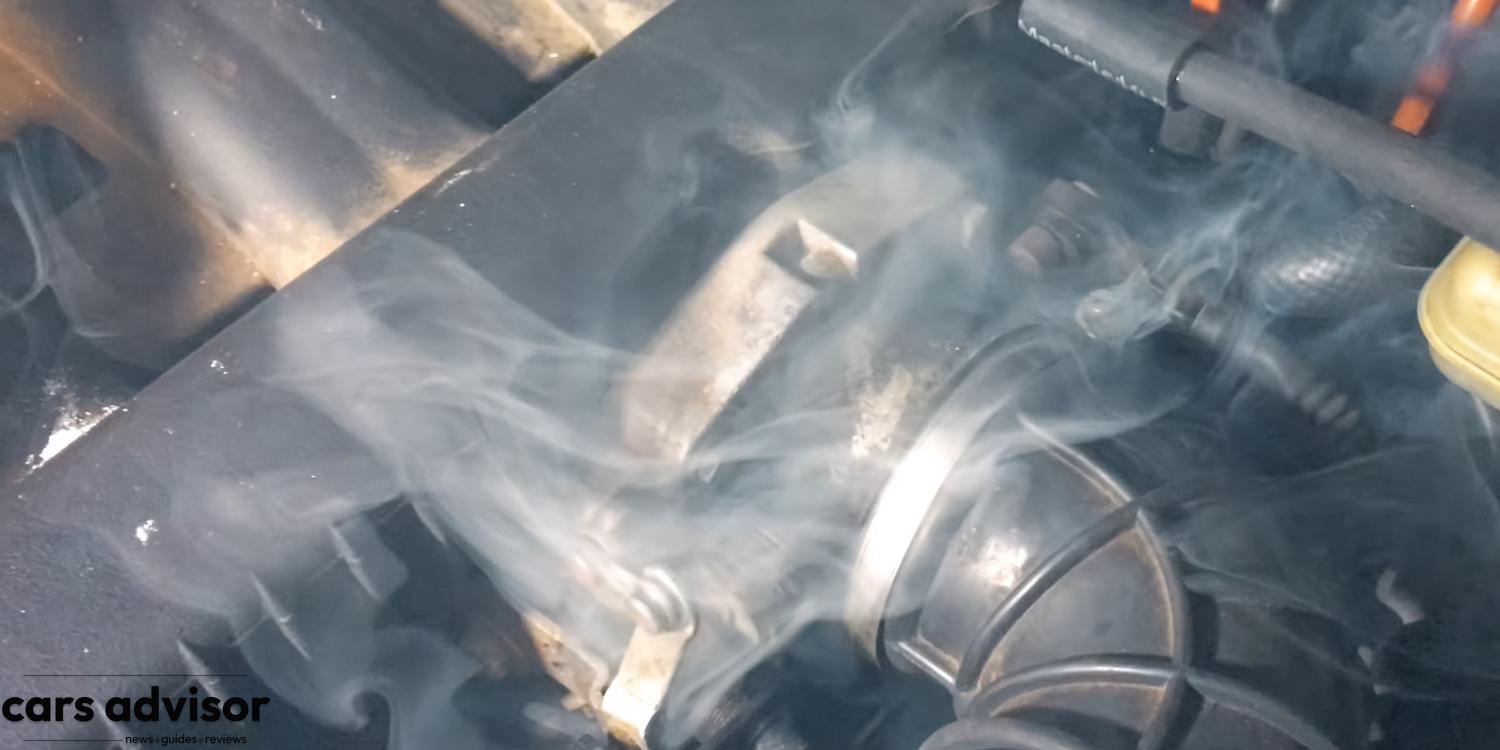 Car Smoking Under Hood Leaking Fluid