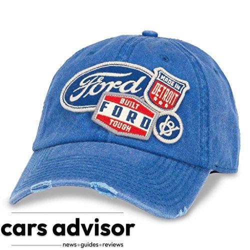 AMERICAN NEEDLE Ford Iconic Patch Distressed Dad Hat with Buckle St...