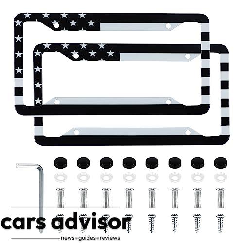 LivTee 2 PCS License Plates Cover, with USA Flag and Fits All Stand...