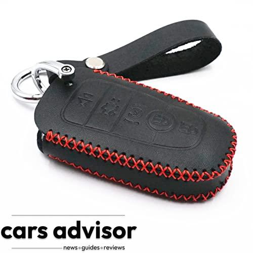 WFMJ Leather Smart 5 Buttons Key Fob Case Cover Chain for Ford Fusi...