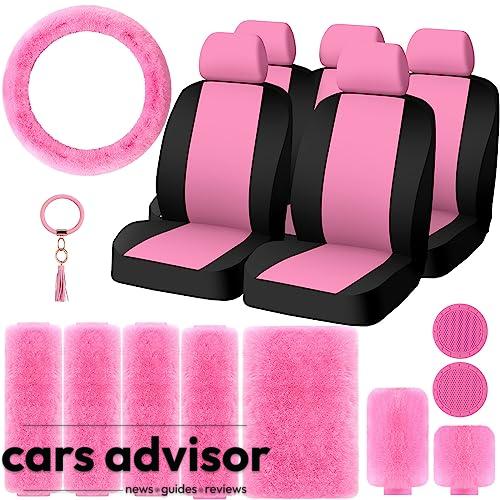 Riakrum 20 Pcs Pink Car Seat Covers Full Set Pink Car Accessories S...