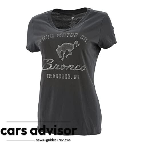 Ford Bronco Women s Vintage Logo V-Neck Short Sleeve T-Shirt, Charc...