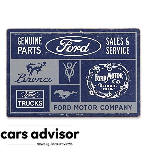 Open Road Brands Ford Logo Collage Wood Wall Decor - Blue Ford Sign...